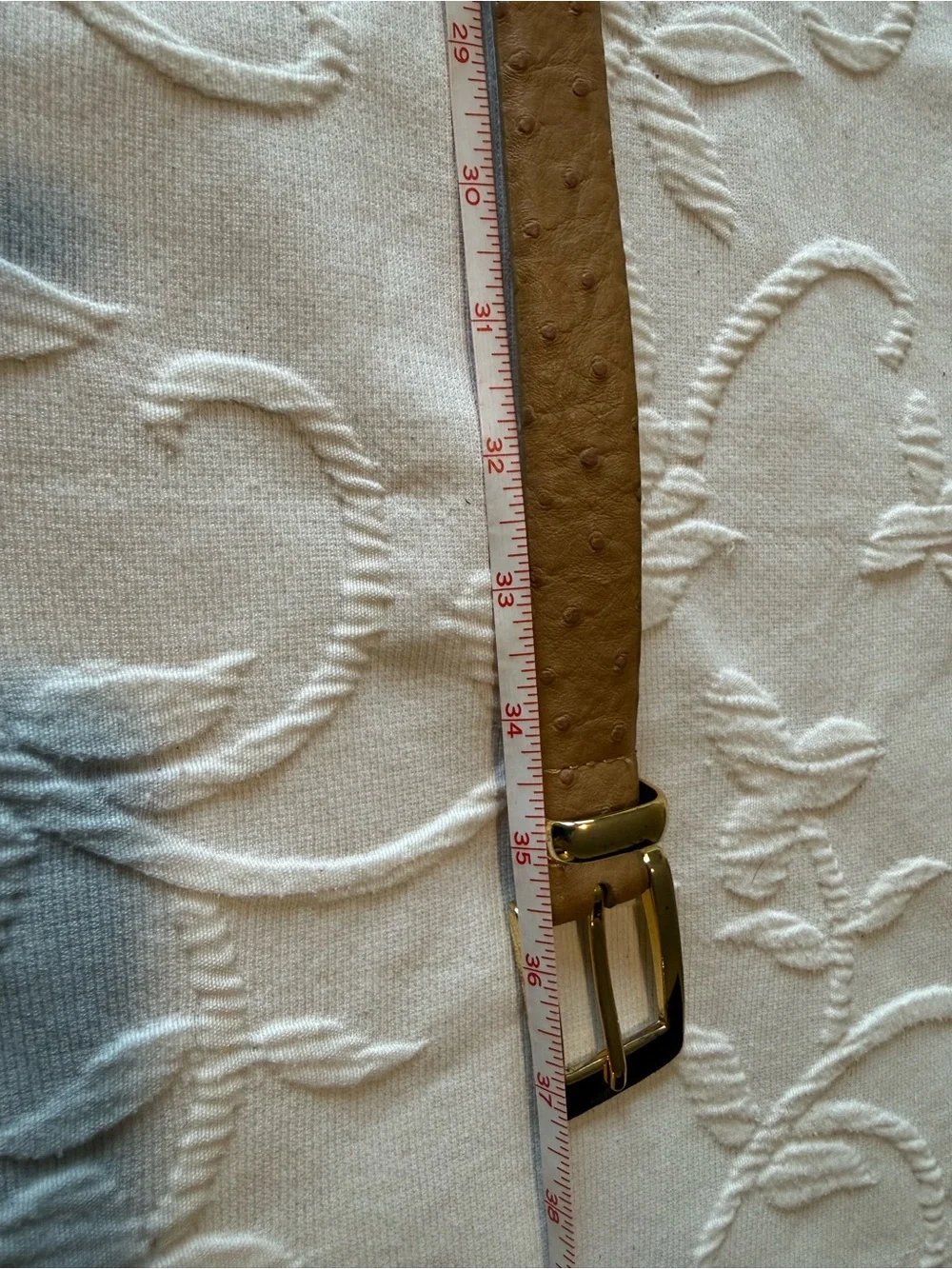 Perry Ellis Women’s Tan Ostrich Embossed Leather Belt Gold Buckle M